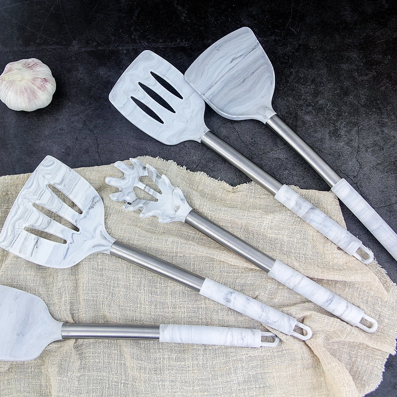 YF cookware food grade silicone kitchen utensils with stainless steel handle multi functional marble 13pcs kitchen utensils set