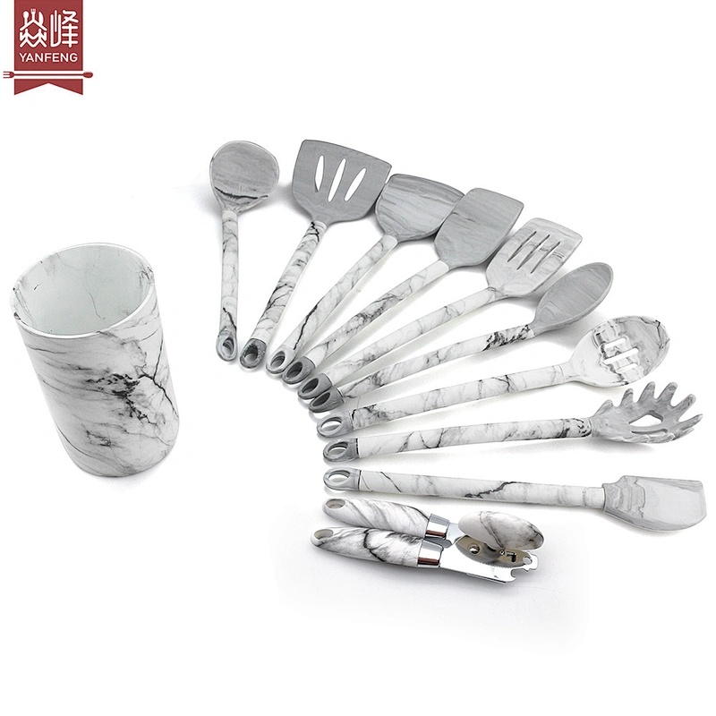 Factory new design unique marble silicone head 10 piece kitchen accessories