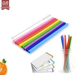 YF Portable Colored Silicone Drinking Straw BPA Free Food Grade Reusable Drinking Straw with Clean Brush