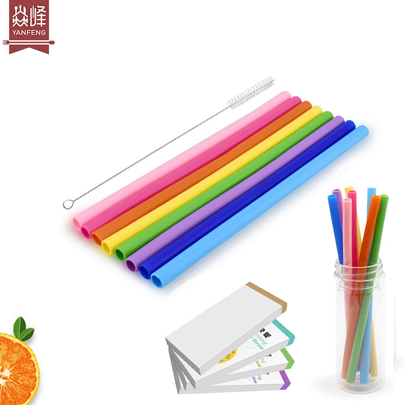 YF Portable Colored Silicone Drinking Straw BPA Free Food Grade Reusable Drinking Straw with Clean Brush