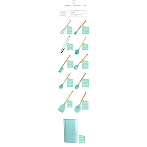 11pcs Silicone Kitchen Baking Practical Cooking Tools Spatula Shovel Spoon With Wooden Handle Kitchenware Cooking Utensils Set