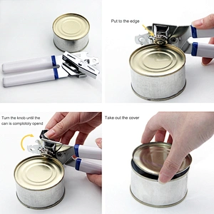 Premium Quality Stainless Steel Manual Can Opener with Non Slip Handle White Safety Can Opener
