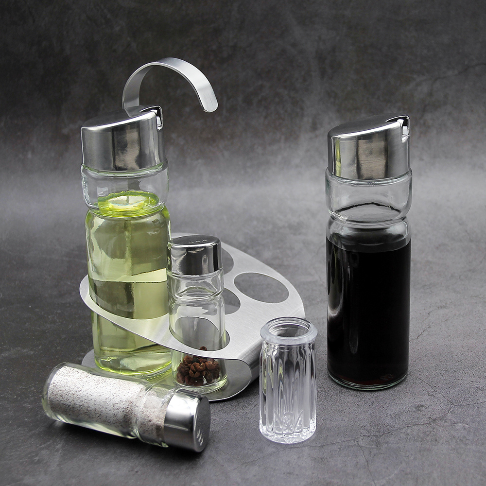 YF Smart Kitchen Cooking Tools 6pcs Condiment Set Shaker Salt & Pepper Shaker Glass Oil & Vinegar Bottle