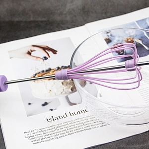 YF Smart Kitchen Gadgets Purple Color Semiautomatic Egg Beater Stainless Steel Profissional Manual Egg Beater Whisk