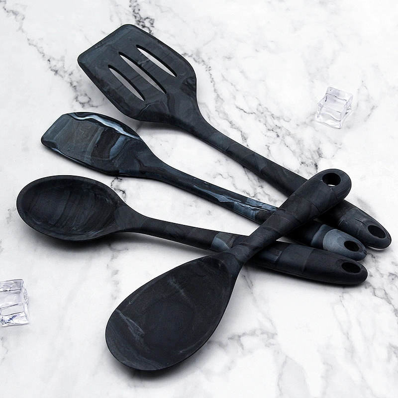 Unique marble design 6 pieces gray kitchen utensils made of food grade silicone cooking utensils