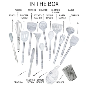 YF cookware food grade silicone kitchen utensils with stainless steel handle multi functional marble 13pcs kitchen utensils set