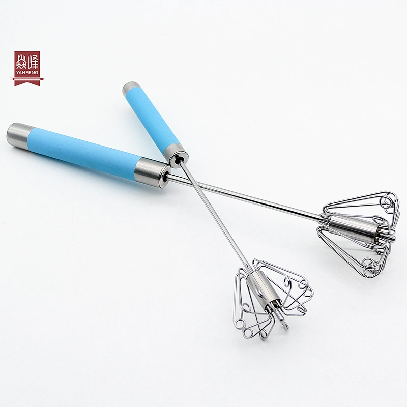 YF Stainless Steel Semi-Automatic Hand Egg Beaters Food and Cream Mixer Manual Self Turning Egg Whisk