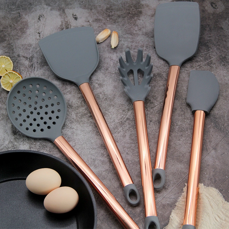 11pcs Silicone Kitchen Practical Cooking Tools Spatula Shovel Spoon With rose gold utensil set Kitchenware Cooking Utensils Set