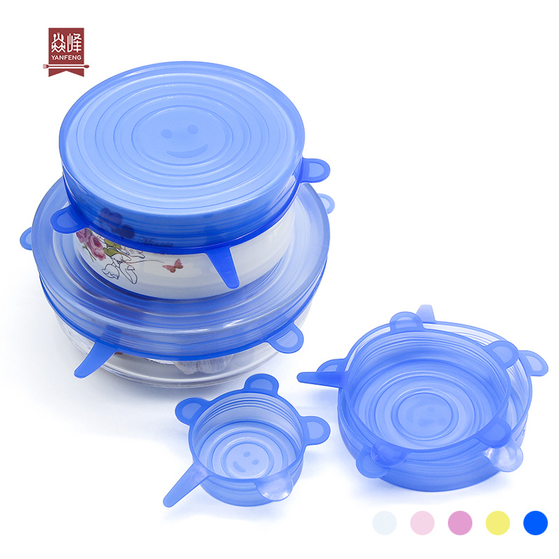 food grade 6 pieces silicone food wrap seal cover with multiple colors