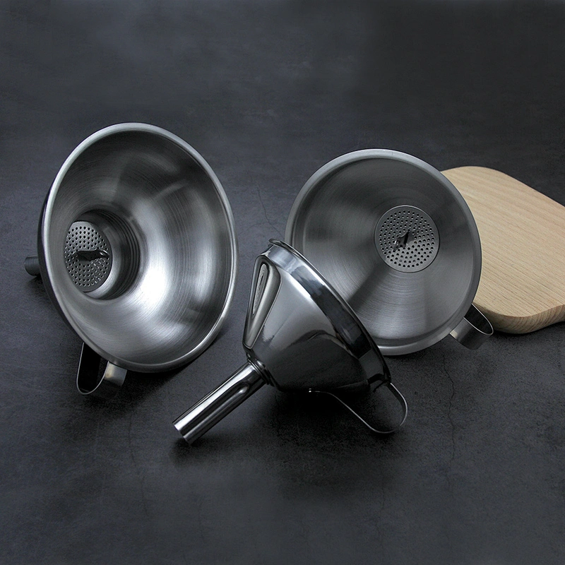 YF professional kitchen gadgets supplier 304 stainless steel funnel with removable strainer filter for home kitchen use