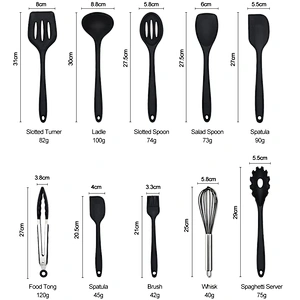 High quality wholesale kitchen accessories black color 10pcs silicone kitchen utensils