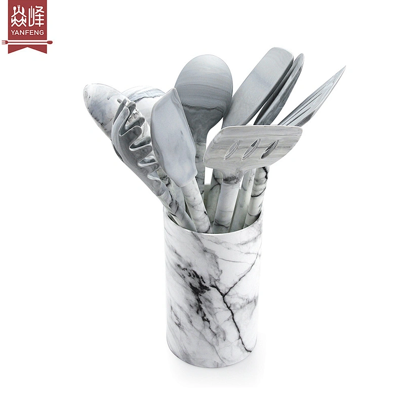 Factory new design unique marble silicone head 10 piece kitchen accessories