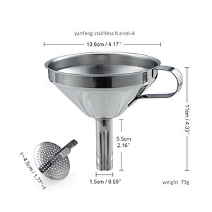 YF professional kitchen gadgets supplier 304 stainless steel funnel with removable strainer filter for home kitchen use