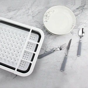 Foldable Drying Dish Rack Silicone Utensils Sink Collapsible Dish Drainer with Drainer Board Storage Holders Kitchen Accessories