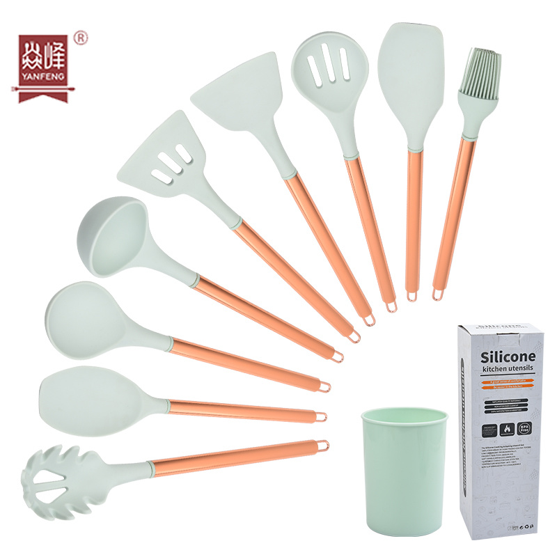 High Quality Kitchenware 10 Piece Set Silicone Stainless Steel Handle Nonstick Kitchen Utensils Set for Baking Tools