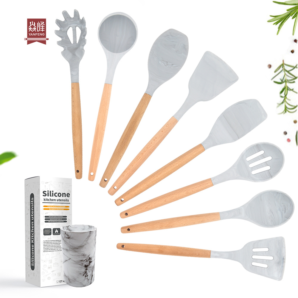 YF 2021 hot selling 8 piece silicone wholesale kitchen utensils cookware silicone kitchen utensils 8 piece set