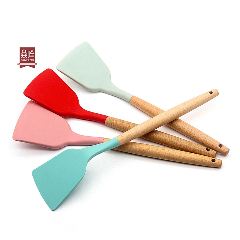RTS OEM color ultra heat resistant up to 230C Kitchen silicone egg turner with beech handle