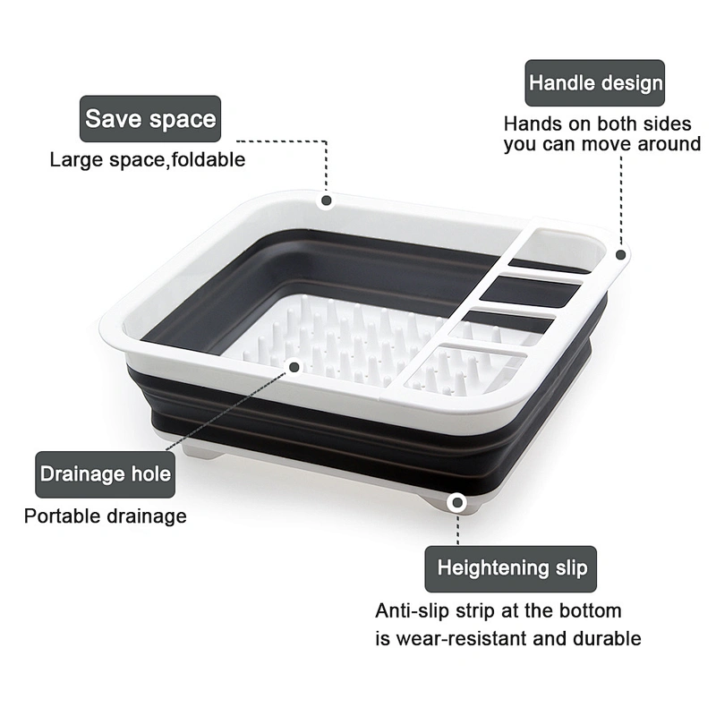 Foldable Drying Dish Rack Silicone Utensils Sink Collapsible Dish Drainer with Drainer Board Storage Holders Kitchen Accessories