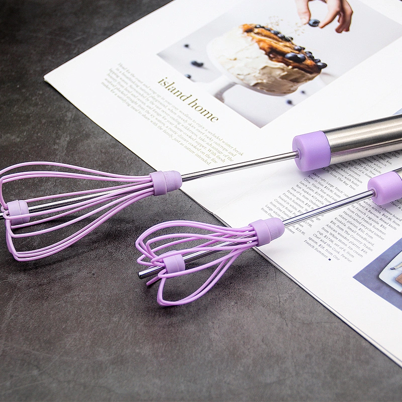 YF Smart Kitchen Gadgets Purple Color Semiautomatic Egg Beater Stainless Steel Profissional Manual Egg Beater Whisk