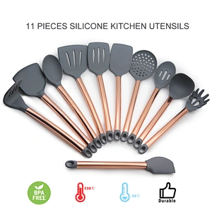 11pcs Silicone Kitchen Practical Cooking Tools Spatula Shovel Spoon With rose gold utensil set Kitchenware Cooking Utensils Set