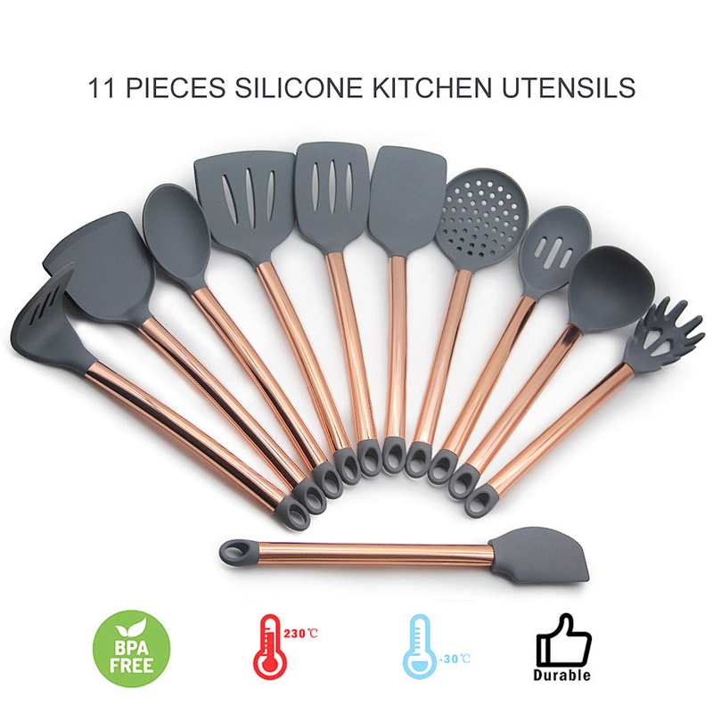 11pcs Silicone Kitchen Practical Cooking Tools Spatula Shovel Spoon With rose gold utensil set Kitchenware Cooking Utensils Set