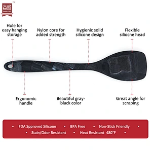 Unique marble design 6 pieces gray kitchen utensils made of food grade silicone cooking utensils