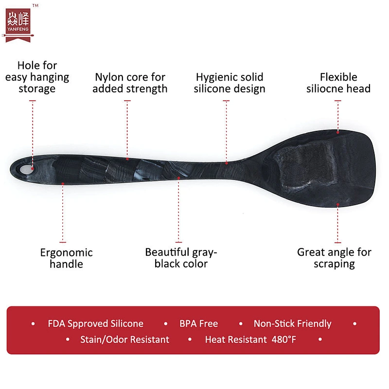 Unique marble design 6 pieces gray kitchen utensils made of food grade silicone cooking utensils