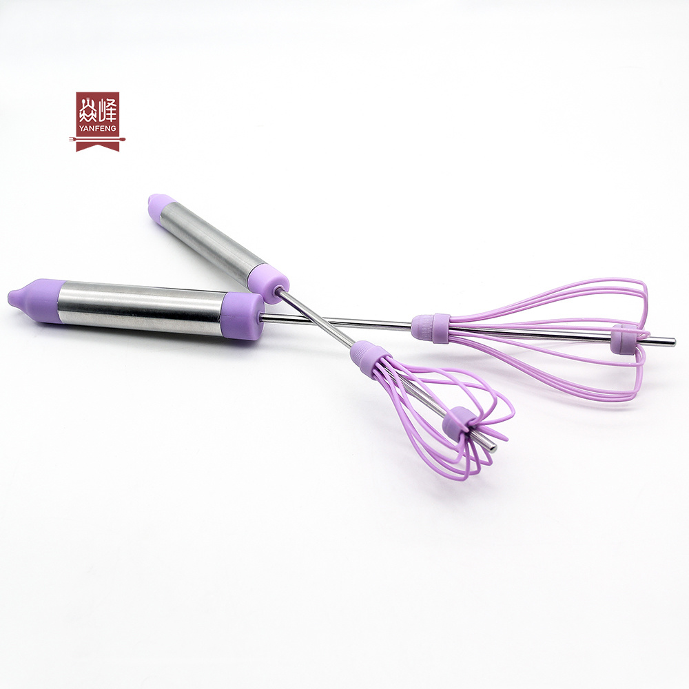 YF Smart Kitchen Gadgets Purple Color Semiautomatic Egg Beater Stainless Steel Profissional Manual Egg Beater Whisk