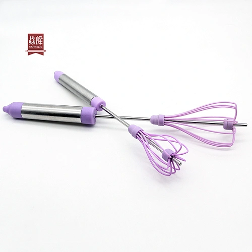 YF Smart Kitchen Gadgets Purple Color Semiautomatic Egg Beater Stainless Steel Profissional Manual Egg Beater Whisk
