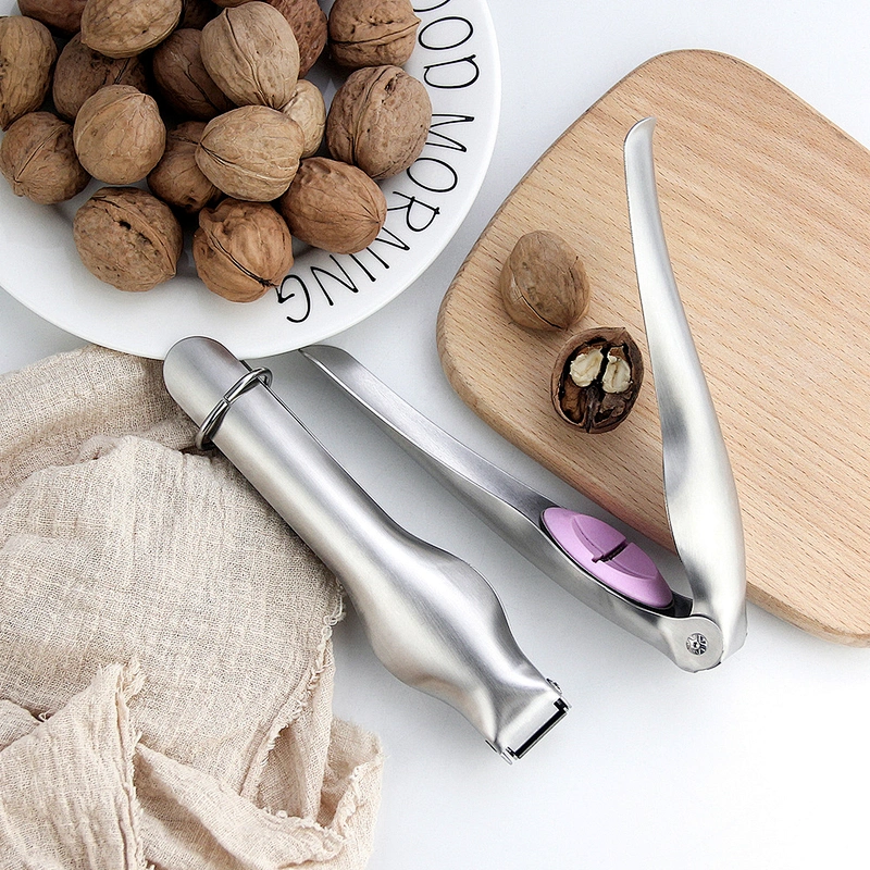 Factory Sales New Stainless Steel Kitchen Gadget Tool 304 Nuts Tool Curved Design Nutcracker Chestnut Cracker Opener