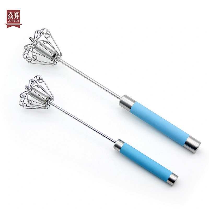 YF Stainless Steel Semi-Automatic Hand Egg Beaters Food and Cream Mixer Manual Self Turning Egg Whisk