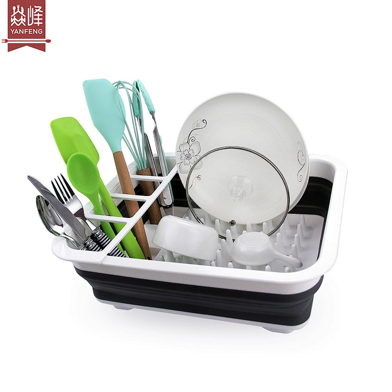 Foldable Drying Dish Rack Silicone Utensils Sink Collapsible Dish Drainer with Drainer Board Storage Holders Kitchen Accessories