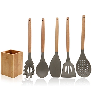 6Pieces In 1 Set Silicone Kitchen Accessories Cooking Tools Kitchenware set Cocina Wooden Handles Silicone Kitchen Utensils