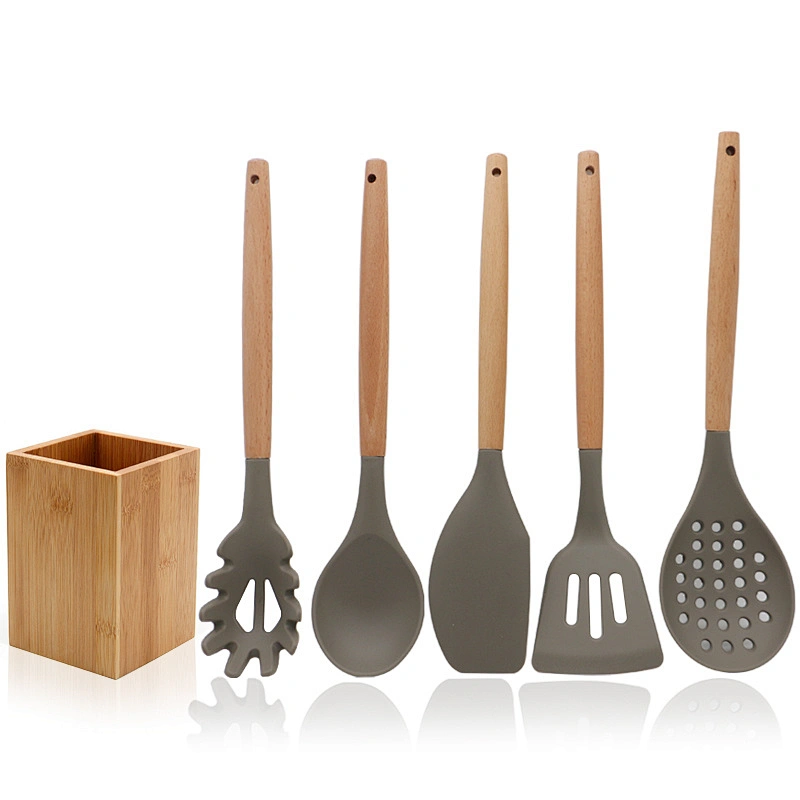 6Pieces In 1 Set Silicone Kitchen Accessories Cooking Tools Kitchenware set Cocina Wooden Handles Silicone Kitchen Utensils