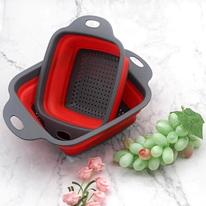 Factory direct sales free sample folding silicone kitchen collapsable colander set