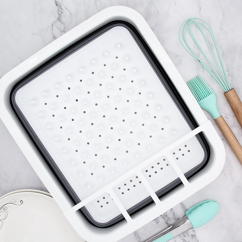 Foldable Drying Dish Rack Silicone Utensils Sink Collapsible Dish Drainer with Drainer Board Storage Holders Kitchen Accessories