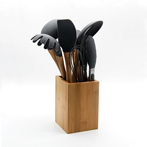 kitchen cooking 9pcs silicone head bamboo cooking utensils