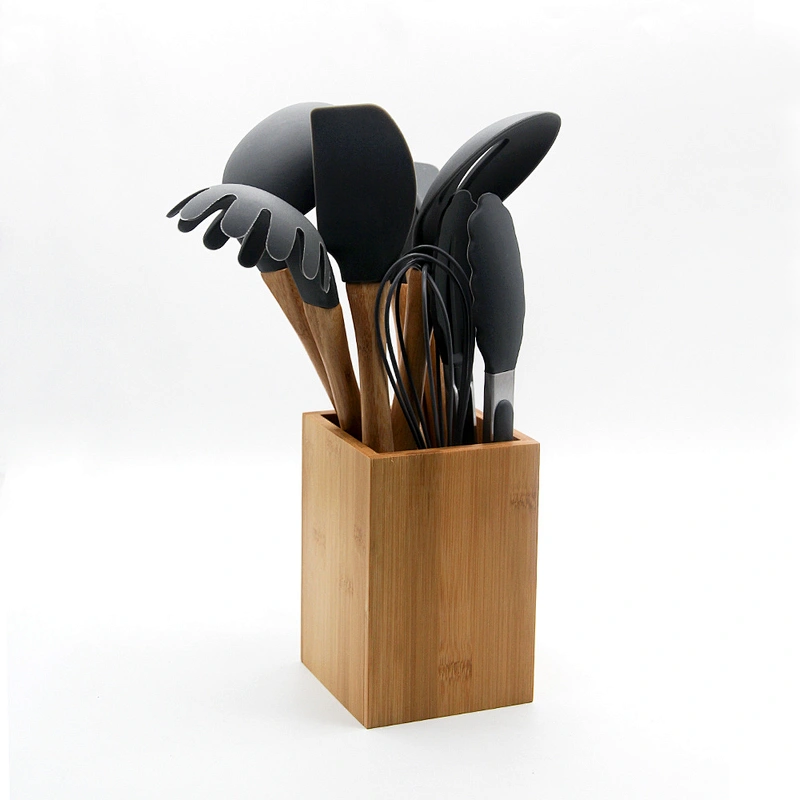 kitchen cooking 9pcs silicone head bamboo cooking utensils