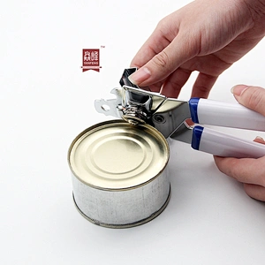 Premium Quality Stainless Steel Manual Can Opener with Non Slip Handle White Safety Can Opener