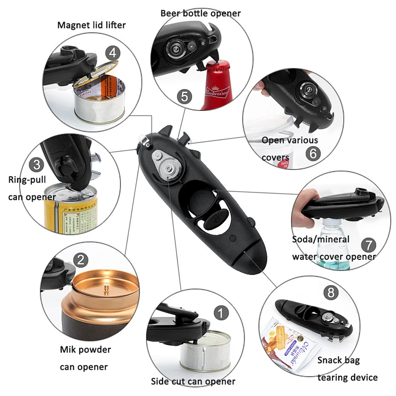8 in 1 Hand Can Opener Kitchen Tool Multi-function Can Opener Manual with Magnet Stainless Steel Easy Can Jar Opener