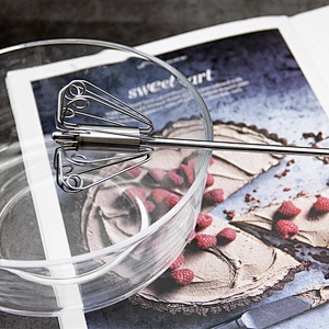 YF Stainless Steel Semi-Automatic Hand Egg Beaters Food and Cream Mixer Manual Self Turning Egg Whisk