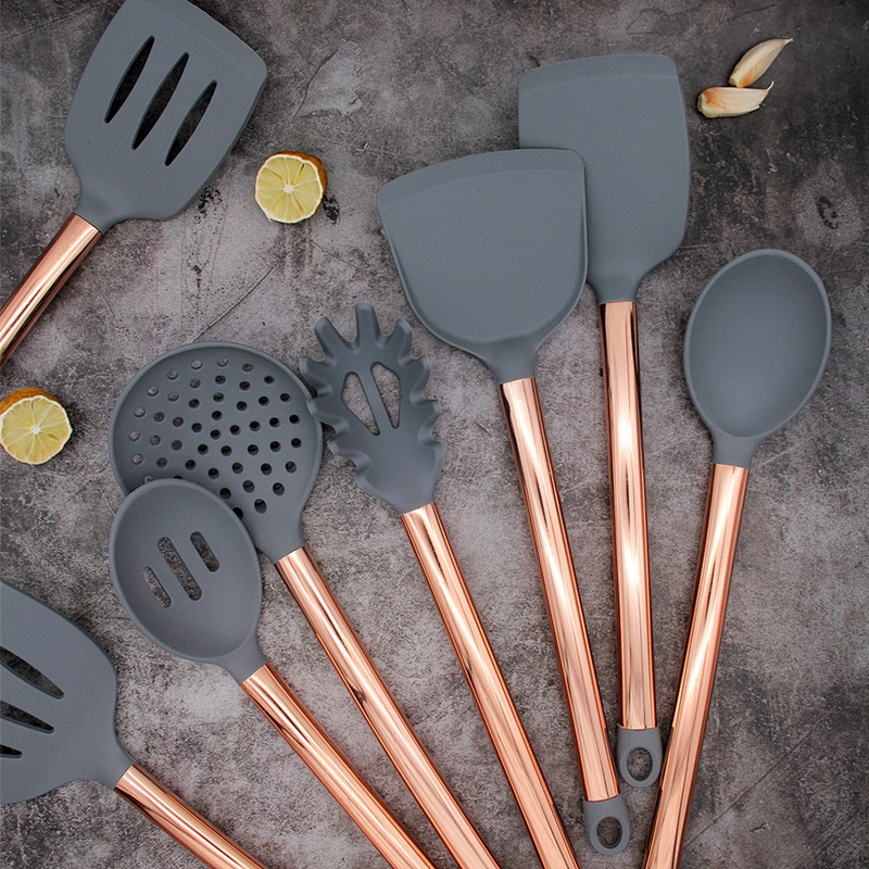 11pcs Silicone Kitchen Practical Cooking Tools Spatula Shovel Spoon With rose gold utensil set Kitchenware Cooking Utensils Set
