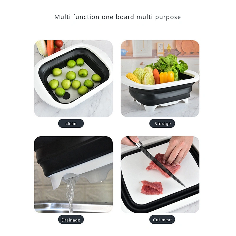 Multi-function Cutting Board With Tray Kitchen Chopping Board Tool Foldable Folding Fruit Vegetable Washing Storage Drain Basket