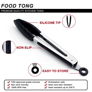 Ready To Ship low MOQ durable food grade Kitchen using tool silicone BBQ tong for food