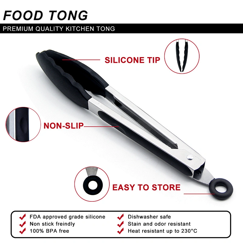 Ready To Ship low MOQ durable food grade Kitchen using tool silicone BBQ tong for food