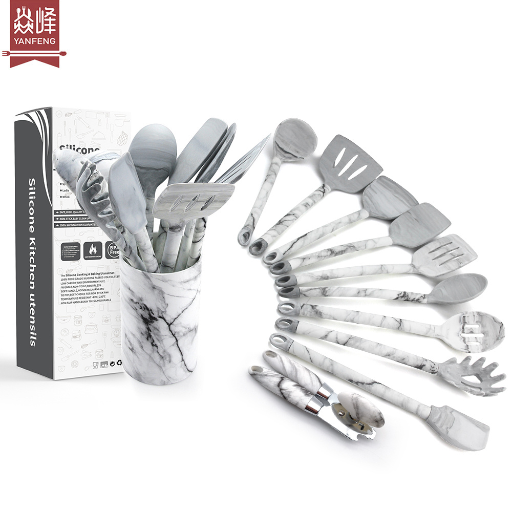 Factory new design unique marble silicone head 10 piece kitchen accessories