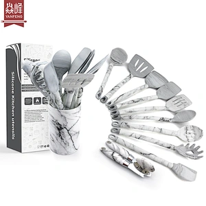 Factory new design unique marble silicone head 10 piece kitchen accessories