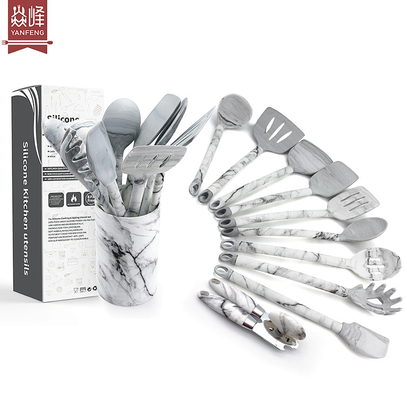 Factory new design unique marble silicone head 10 piece kitchen accessories