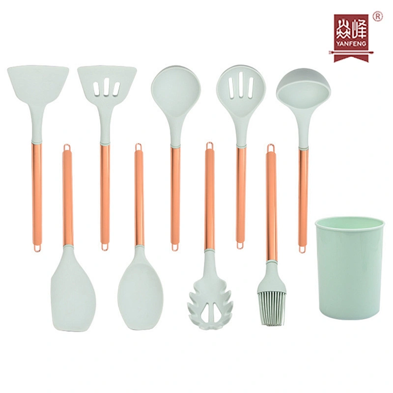 High Quality Kitchenware 10 Piece Set Silicone Stainless Steel Handle Nonstick Kitchen Utensils Set for Baking Tools