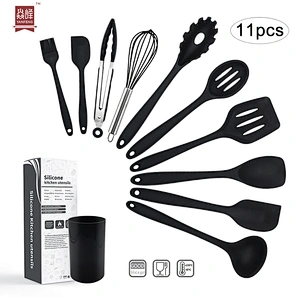 High quality wholesale kitchen accessories black color 10pcs silicone kitchen utensils